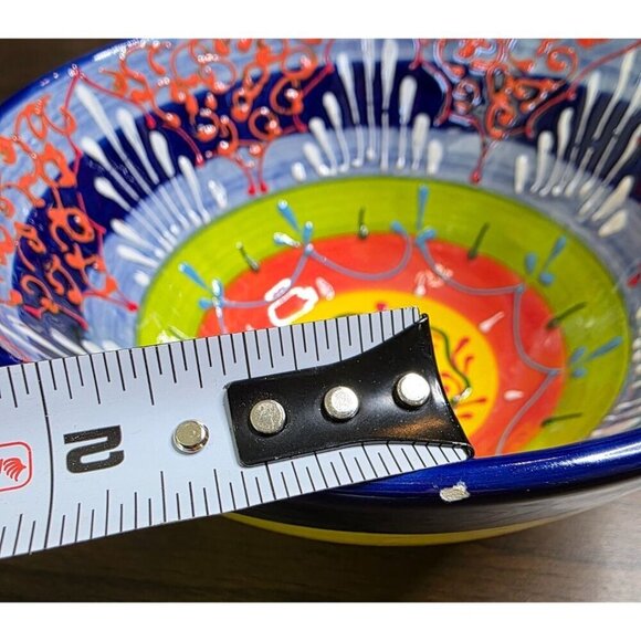 Hand-Painted Ceramic Bowl From Spain With Vibrant Blue Orange & Yellow Patterns - Picture 16 of 16